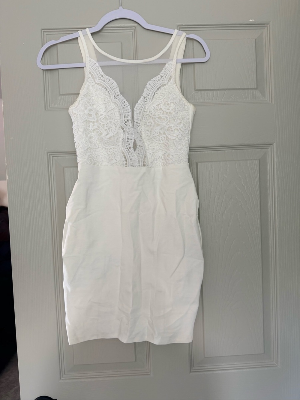 Lulu's Ivory Lace-Trim V-Neck Bodycon Slip Dress